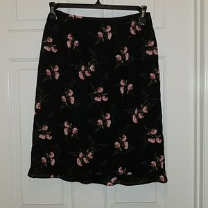 Black and floral knee length skirt